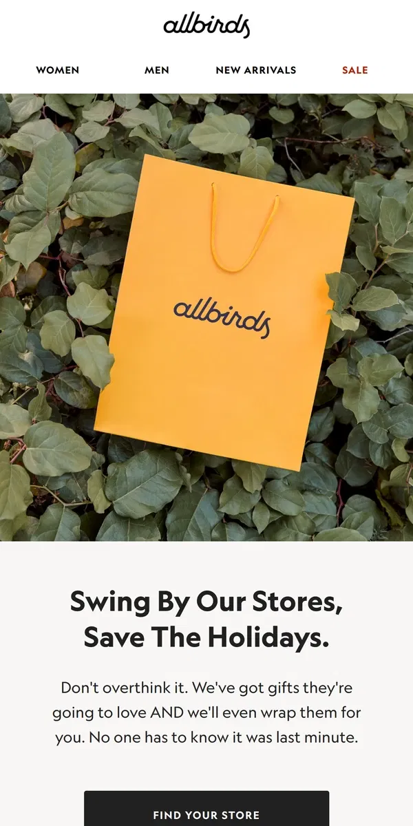 Email from Allbirds. Last Minute-Gift HQ