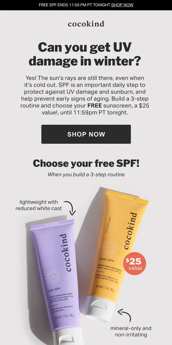 Email from cocokind. Free sunscreen ends tonight