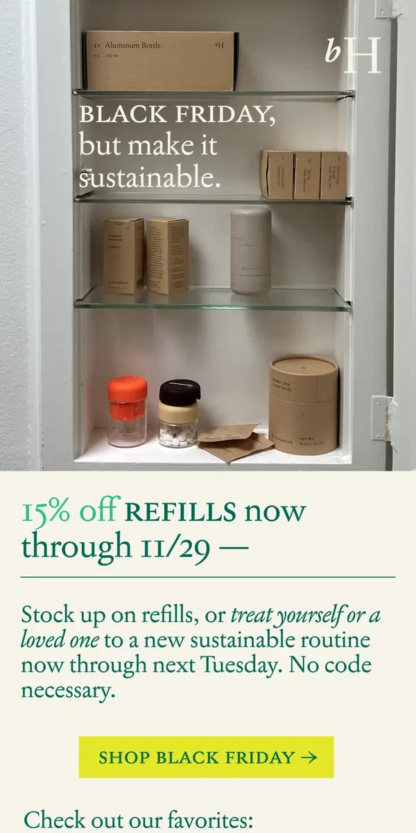 Email from by Humankind. 15% off refills