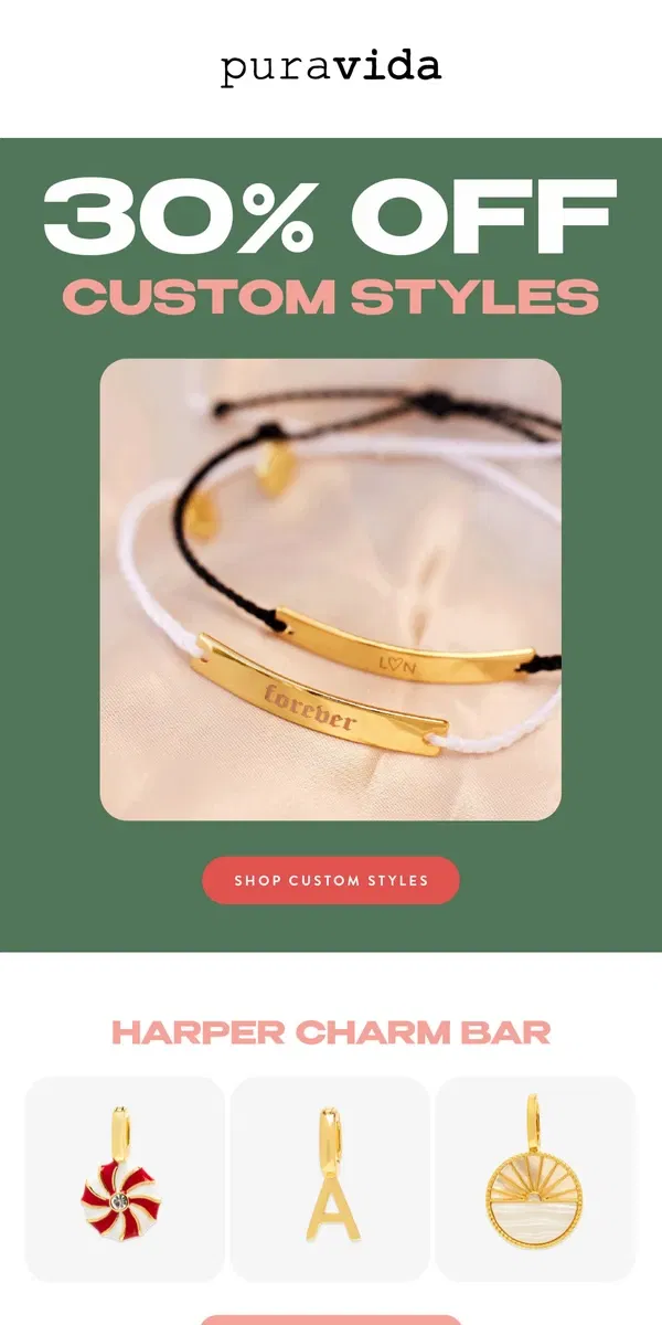 Email from Pura Vida Bracelets. Look no further for the perfect customized gift…