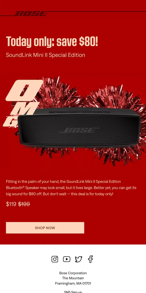 Email from Bose. ⏰ Tick Tock: Final hours to save $80 on SL Mini!