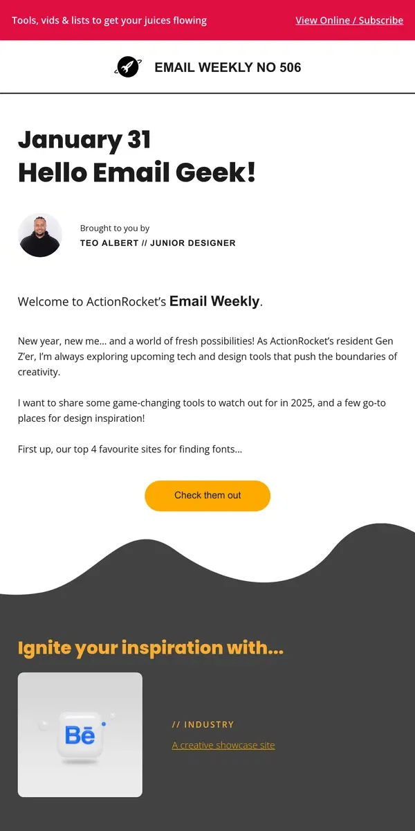 Email from ActionRocket. EmailWeekly #506: Steal this design inspo