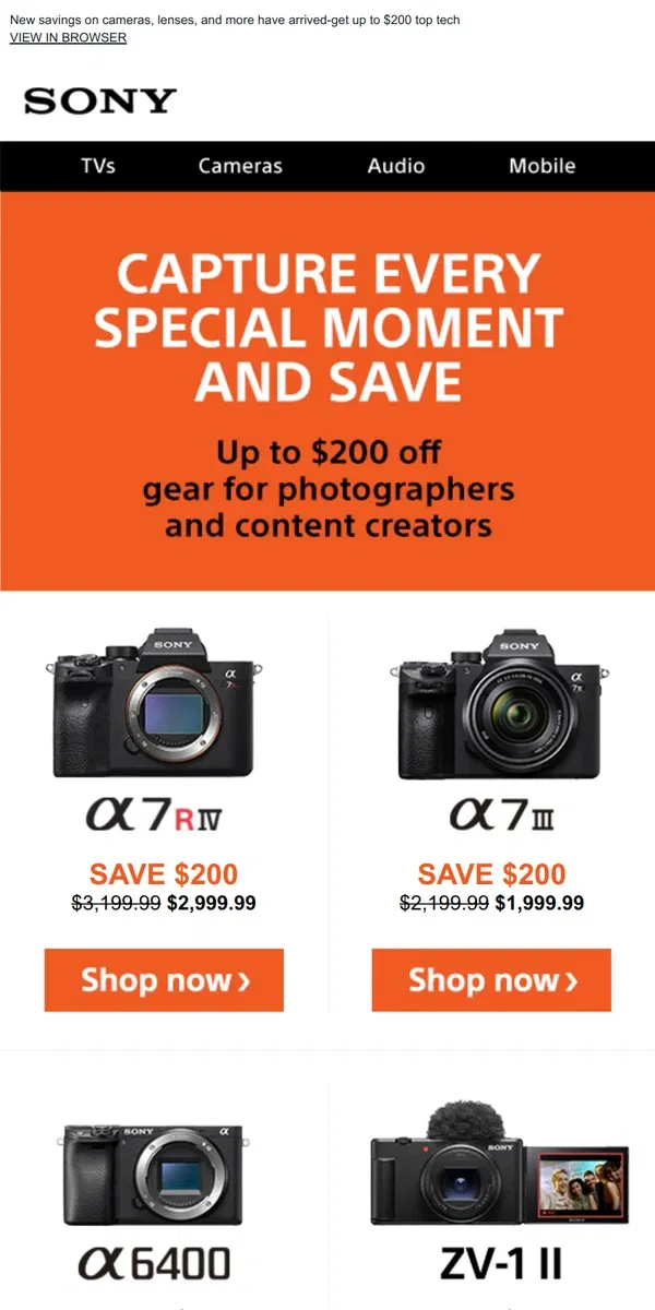 Email from Sony. Capture Every Special Moment | Save Up to $200