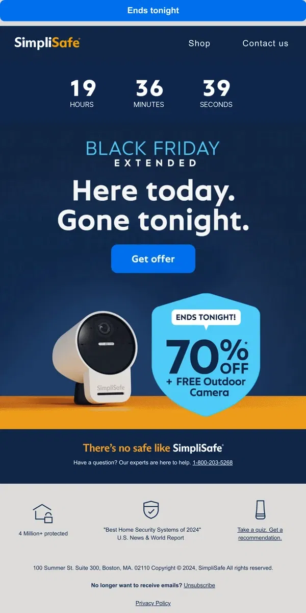 Email from SimpliSafe. Attention: your Black Friday discount is expiring