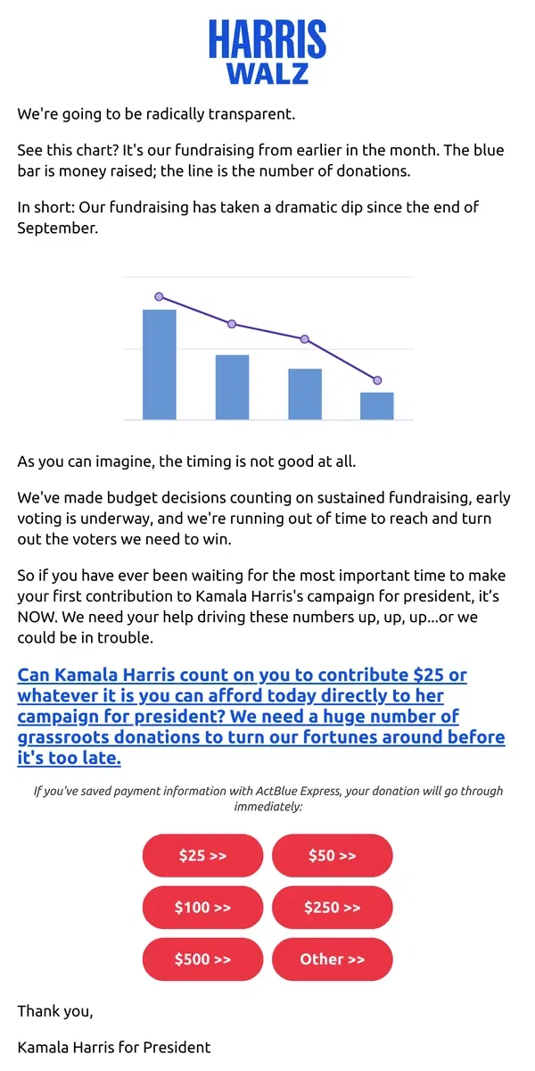 Email from Kamala Harris. Not great...