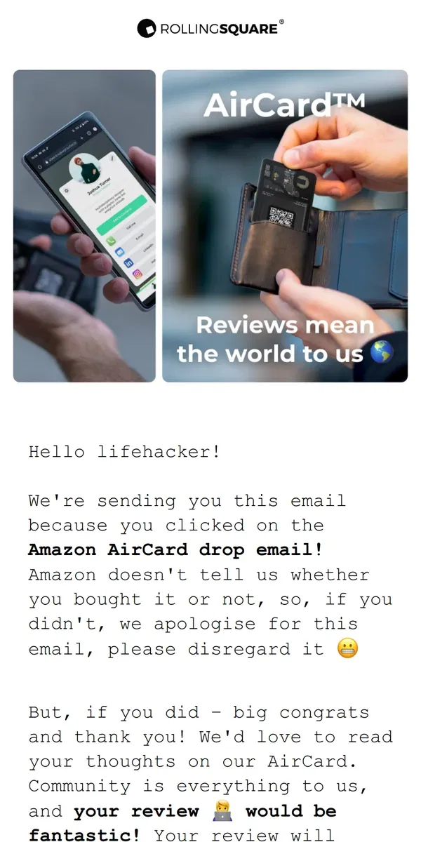 Email from Rolling Square. AirCard™ - Reviews for deals 🤝