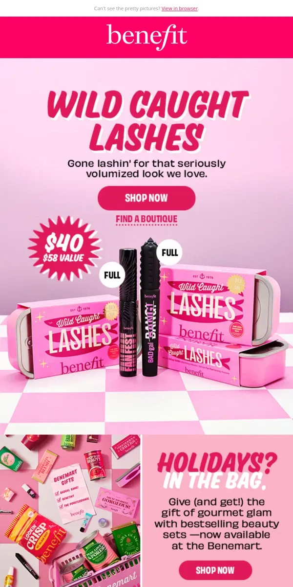 Email from Benefit Cosmetics. Shop our holiday sets now!!