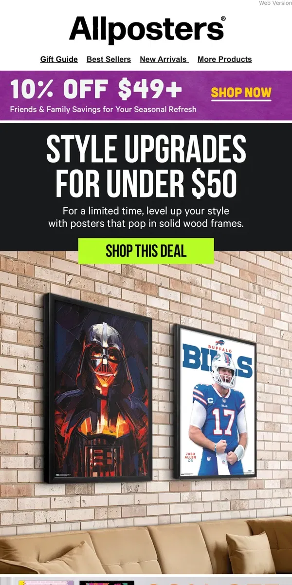 Email from AllPosters. Framed Posters Now Under $50?!