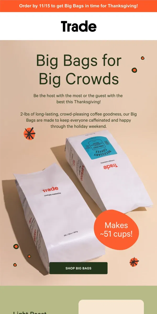 Email from Trade Coffee. Avoid the turkey-coma with these coffees