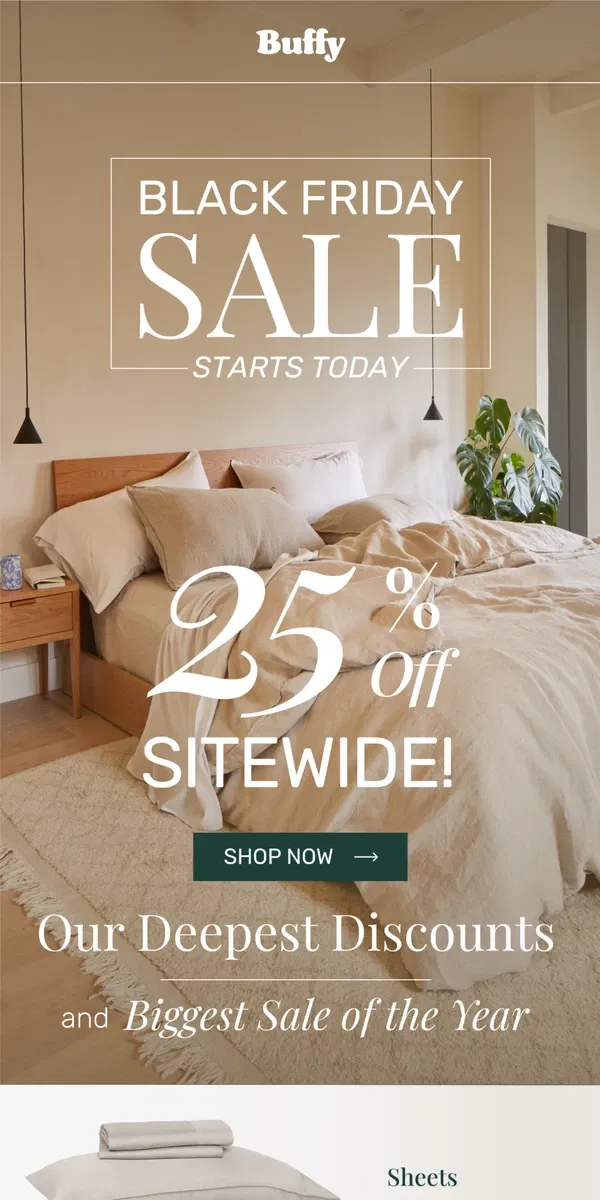 Email from Buffy. 25% OFF SITEWIDE - Black Friday Starts Now