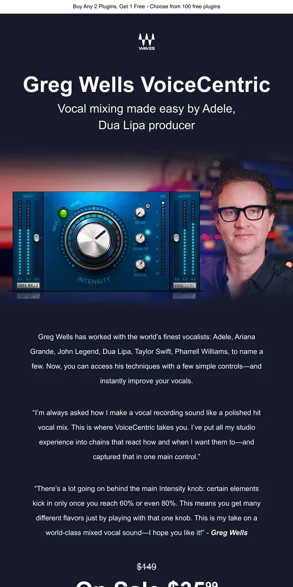 Email from Waves Audio. Adele’s Vocal Chain—On Your Mix