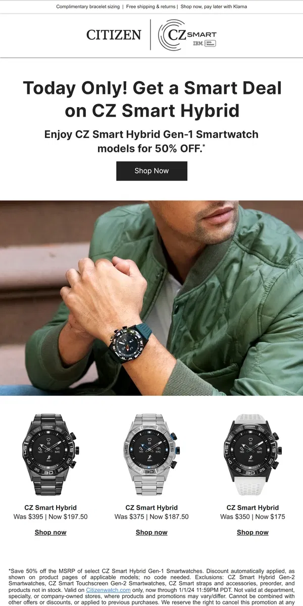 Email from Citizen Watch. Flash Sale ⚡ CZ Smart Hybrid Gen-1 Models