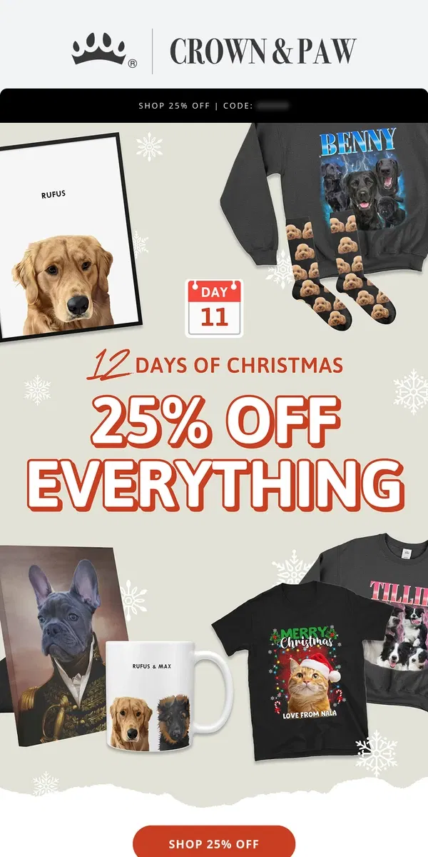 Email from Crown & Paw. 12 Days of Christmas: Day 11 🎄 ✨