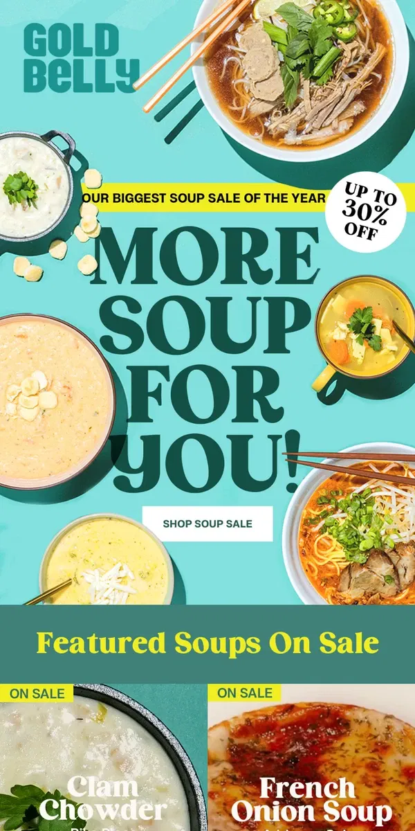 Email from Goldbelly. 🥣 Soup, Ramen & Chowder SALE! 🥣