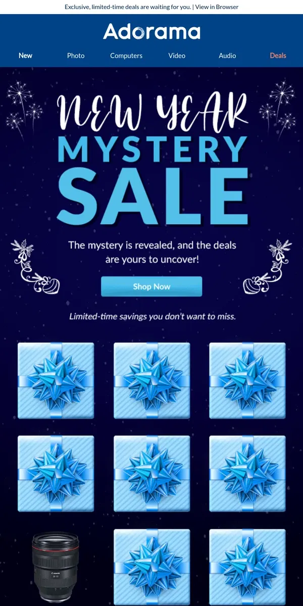 Email from Adorama. Unlock the Mystery Sale – Your Exclusive Deal Awaits!