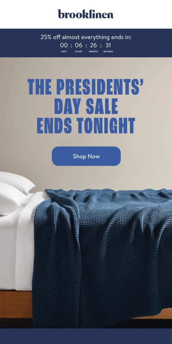 Email from Brooklinen. FINAL HOURS: SALE ENDS TONIGHT!