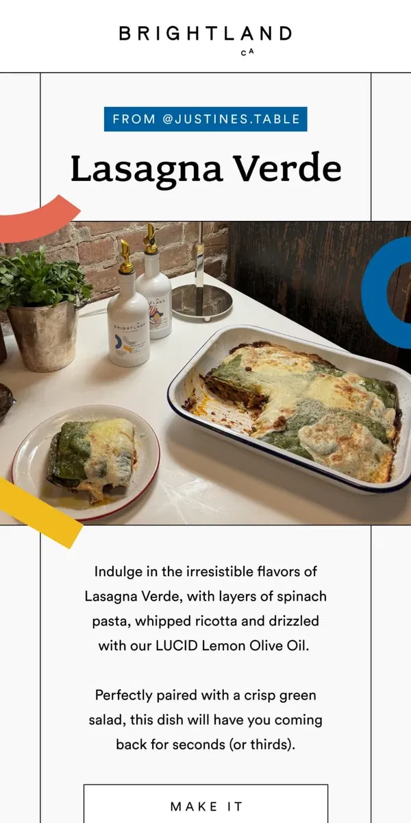 Email from Brightland. Lasagna Verde Recipe Inside 👉