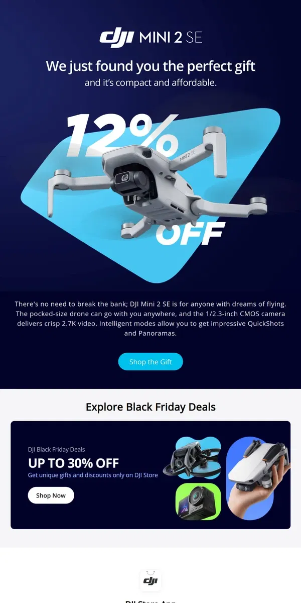 Email from DJI. 12% off on Mini 2 SE!