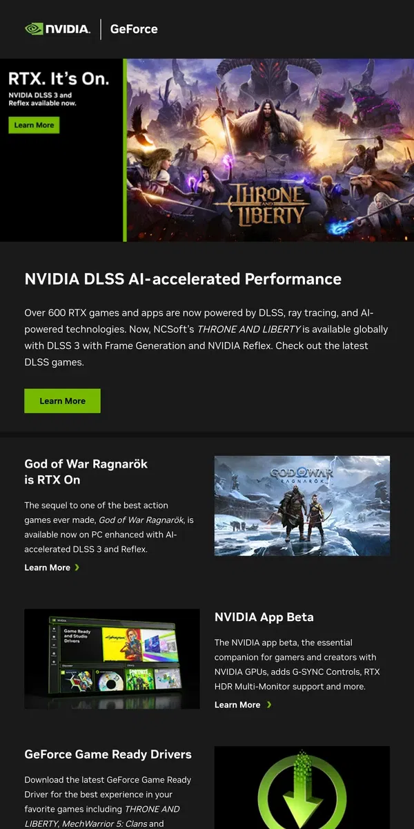 Email from NVIDIA. New DLSS and Reflex games, God of War Ragnarök is RTX On and NVIDIA app beta update.