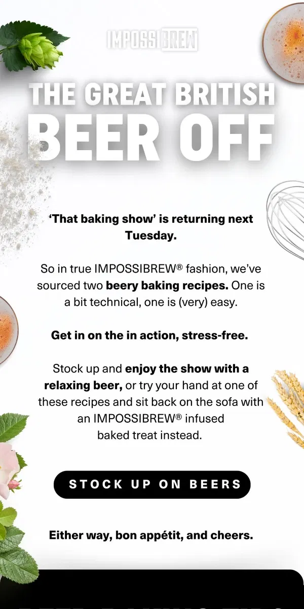 Email from IMPOSSIBREW. Fancy some beery baking recipes?