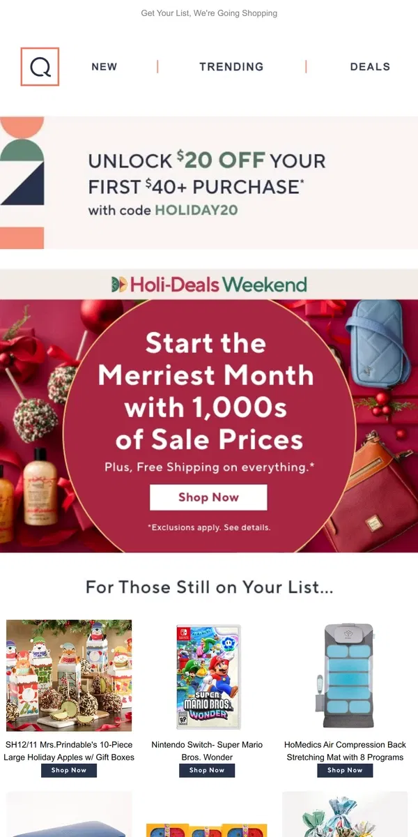 Email from QVC. December Mood: Gifts Ship Free!