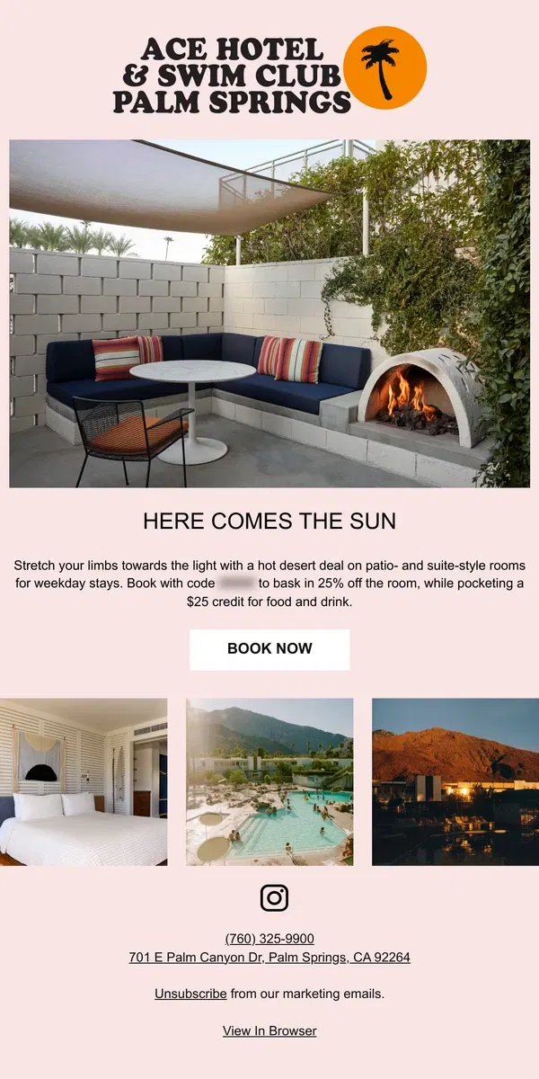 Email from Ace Hotel. 25% Off an Oasis of One’s Own