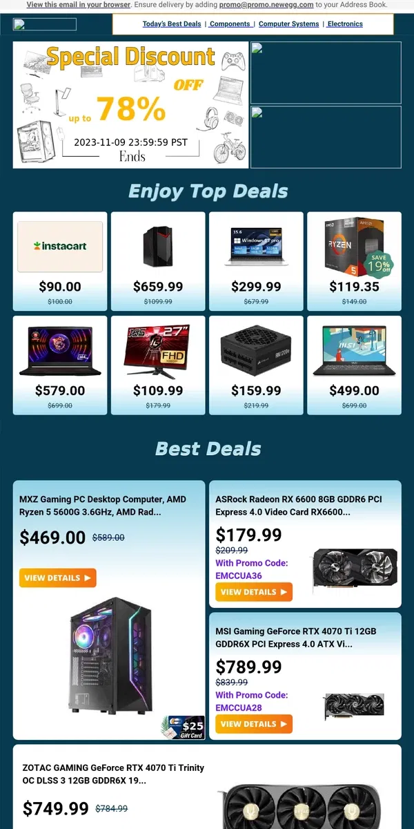 Email from Newegg. Just $119.35! AMD Ryzen 5 5600G Processor 🔥