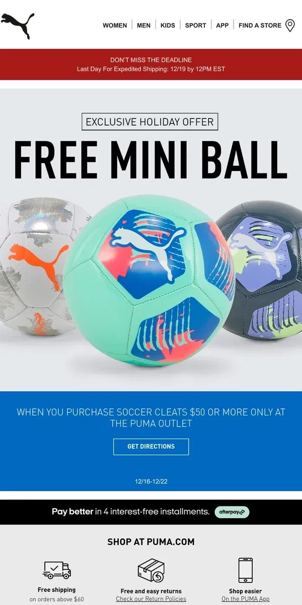 Email from Puma. Free Holiday Gift With Purchase