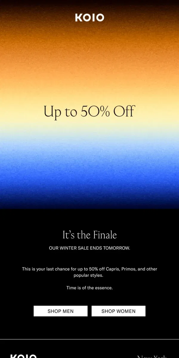 Email from Koio. The Winter Sale ends tomorrow