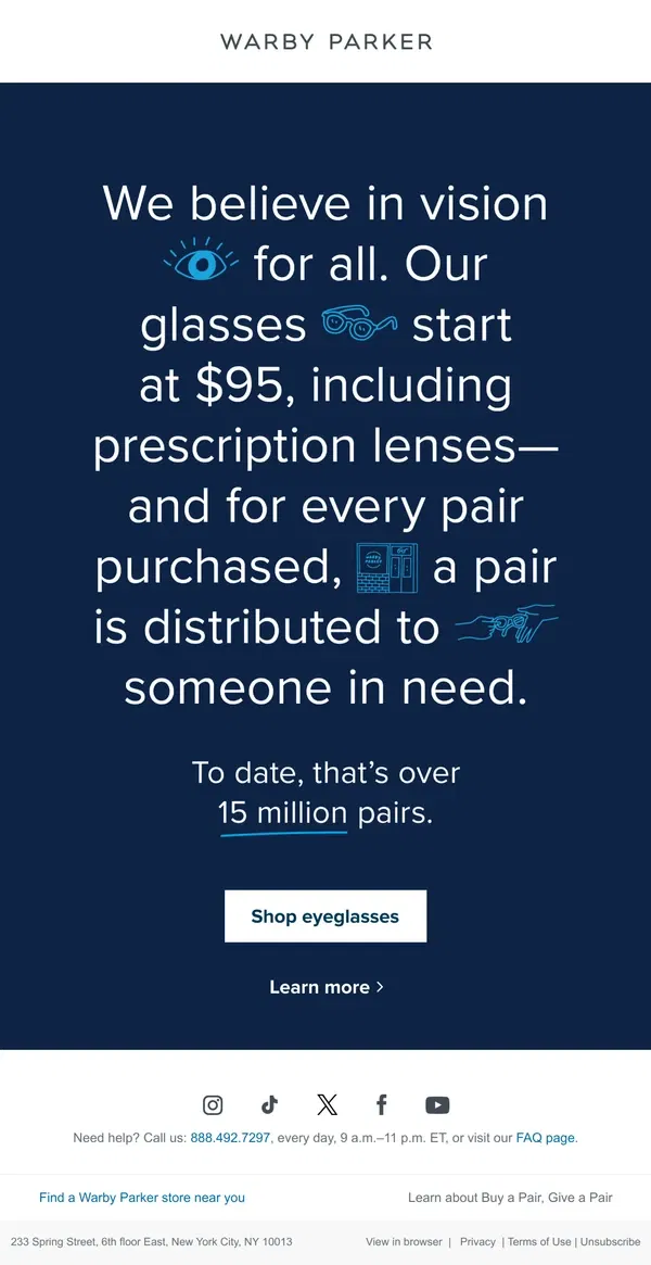 Email from Warby Parker. Eyewear for everyone