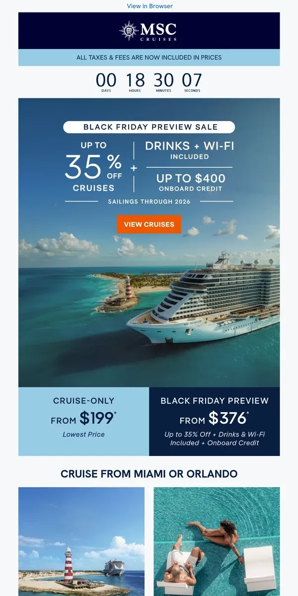 Email from MSC Cruises. [Name], Our Black Friday Preview Sale Ends Today!