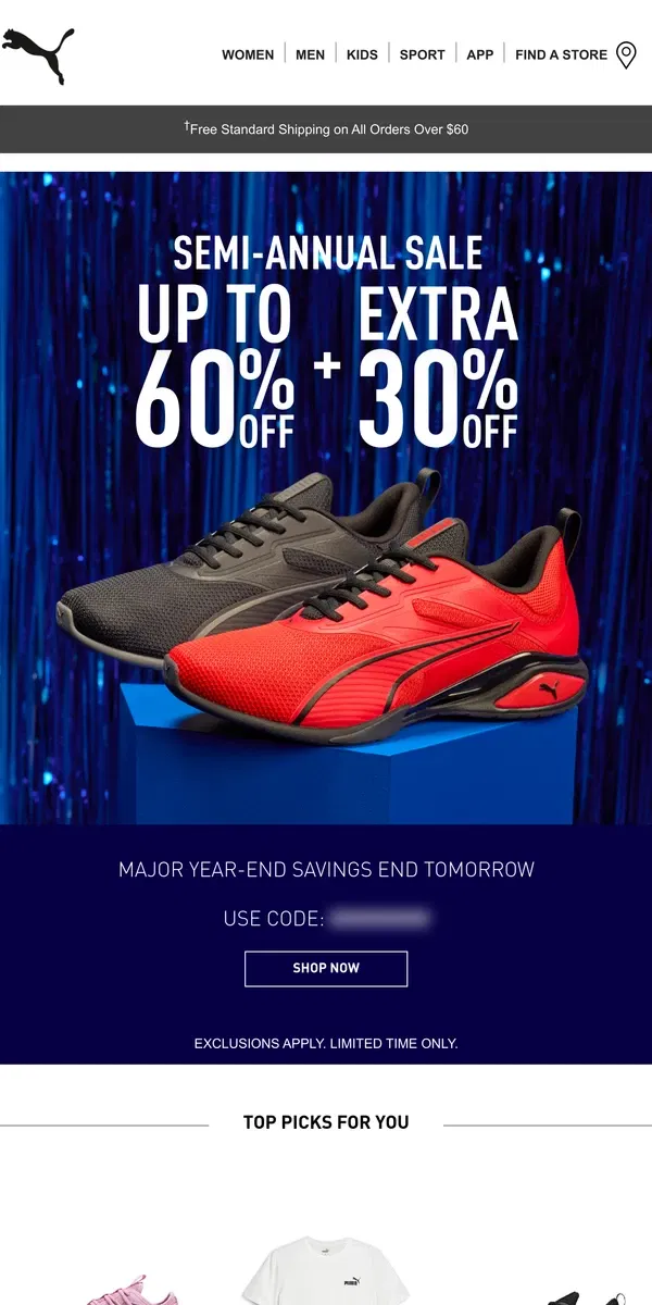 Email from Puma. HURRY: Semi-Annual Sale Ends Soon