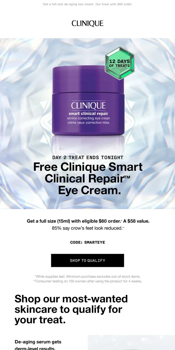 Email from Clinique. Bye Day 2 Treat 👋🏽 This smart offer ENDS TONIGHT! 