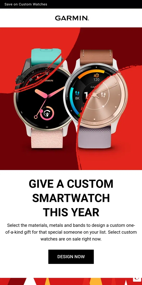 Email from Garmin. Design a One-of-a-kind Gift