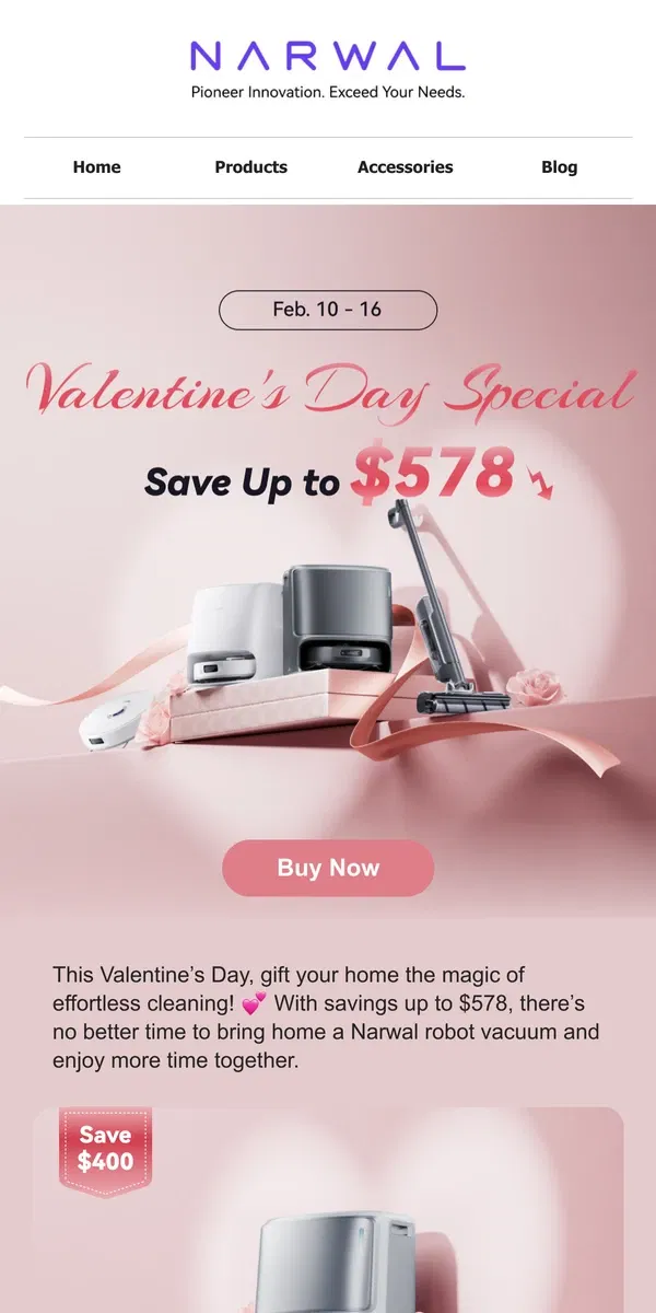 Email from Narwal. Love is in the Air—So Are Sweet Savings! 💖