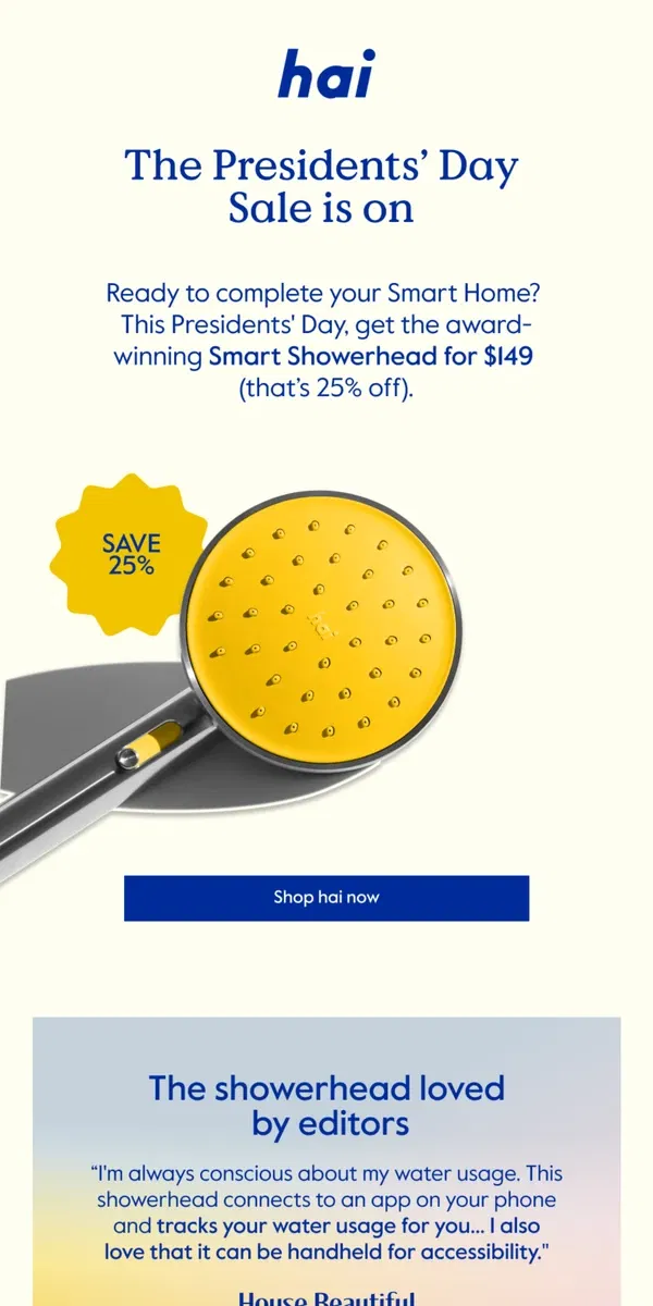 Email from hai. 25% off the Smart Showerhead 🚿