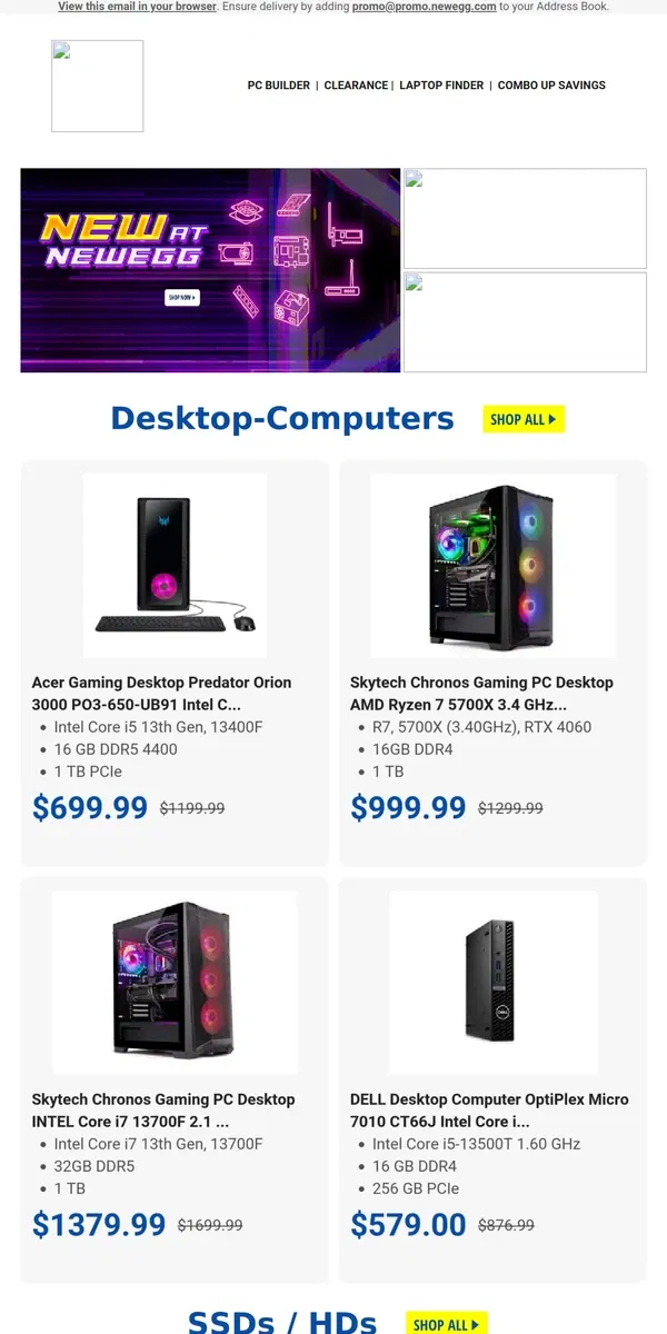 Email from Newegg. $236.98 Intel Core i7-12700K! $799.99 Acer Predator Triton 14