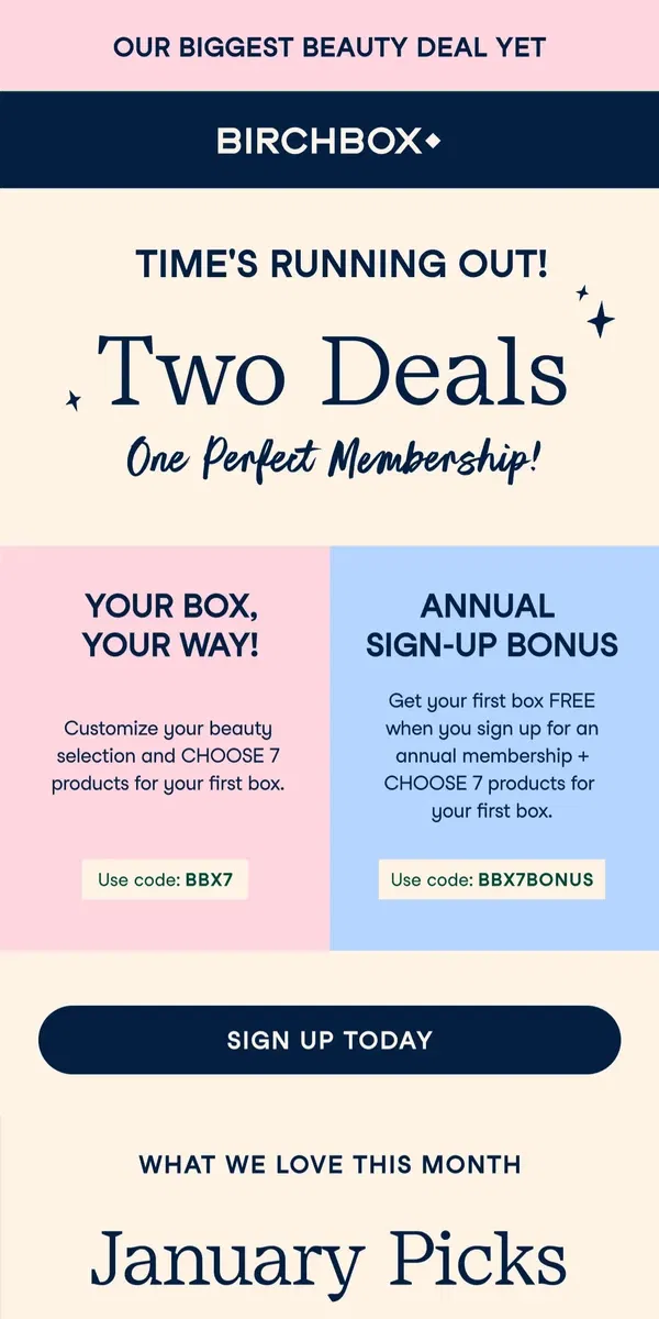 Email from Birchbox. Time's Running Out ⏰