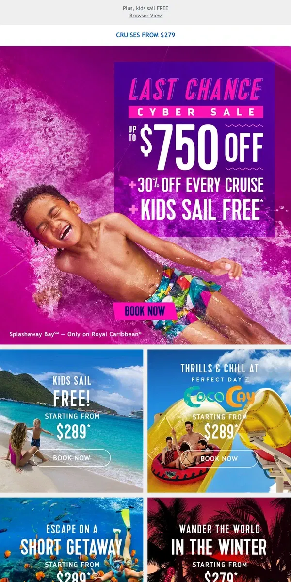 Email from Royal Caribbean. Make your next vacay your most EPIC yet – save up to $750 off + 30% off every guest