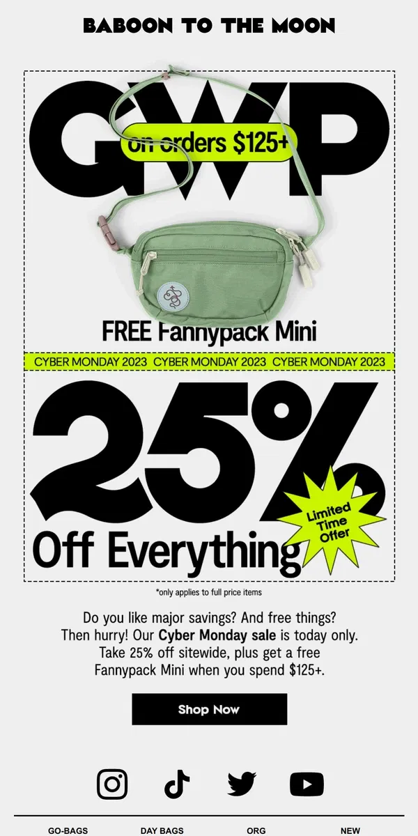 Email from Baboon To The Moon. FREE FANNYPACK FOR YOU