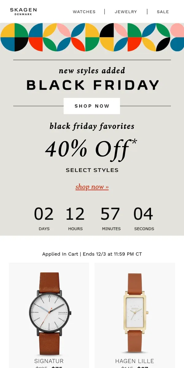 Email from Skagen. new styles just added to our black friday sale.