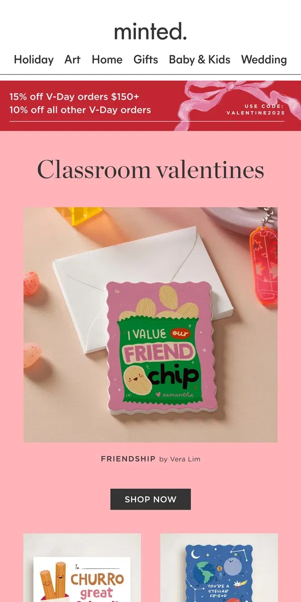 Email from Minted. Their classroom party is coming up