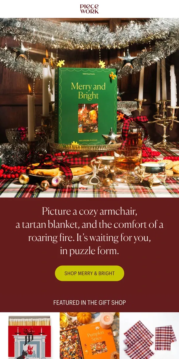 Email from Piecework Puzzles. Meet Merry & Bright