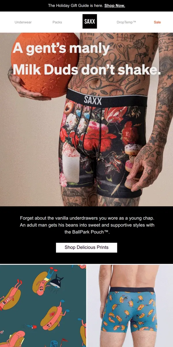 Email from SAXX Underwear. Like sprinkles for your dinkle & binkles 🍦🍨🍩