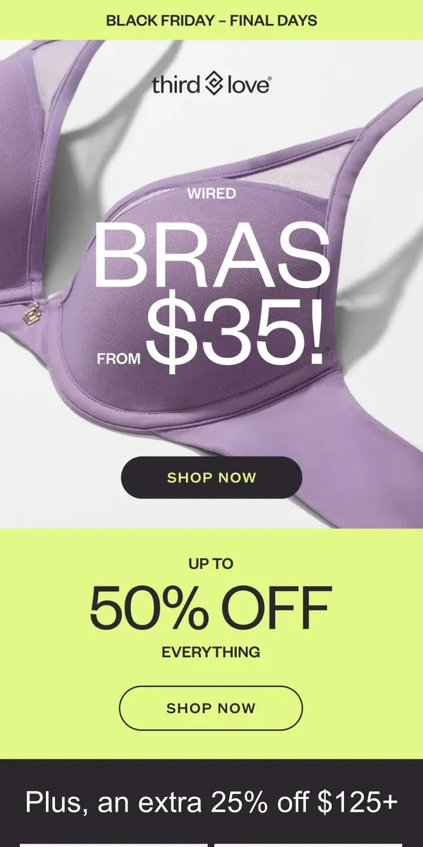 Email from ThirdLove. BLACK FRIDAY: $35 Wired Bras 🔥