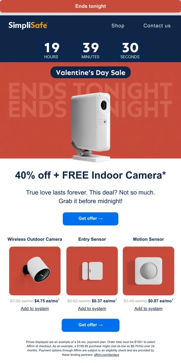 Email from SimpliSafe. Ends tonight: grab your special deal + free gift now