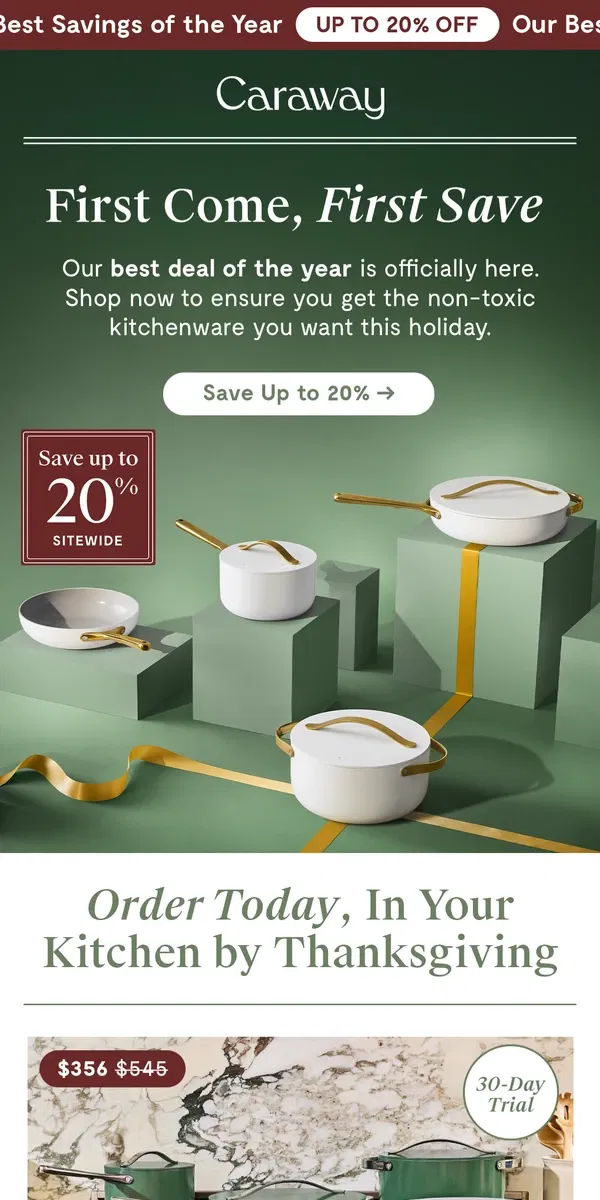 Email from Caraway. No Better Time to Save Up to 20%