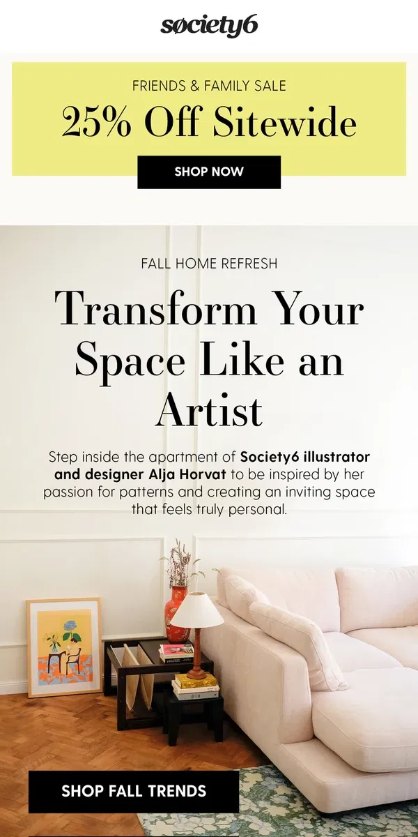 Email from Society6. Expert Tips from Illustrator & Designer Alja Horvat