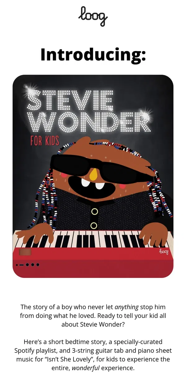 Email from Loog Guitars. Stevie Wonder… for kids