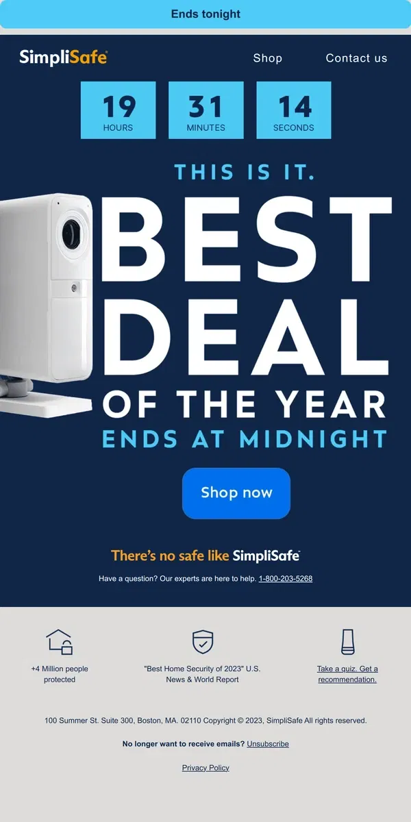 Email from SimpliSafe. Last day to score your Cyber Sale discount